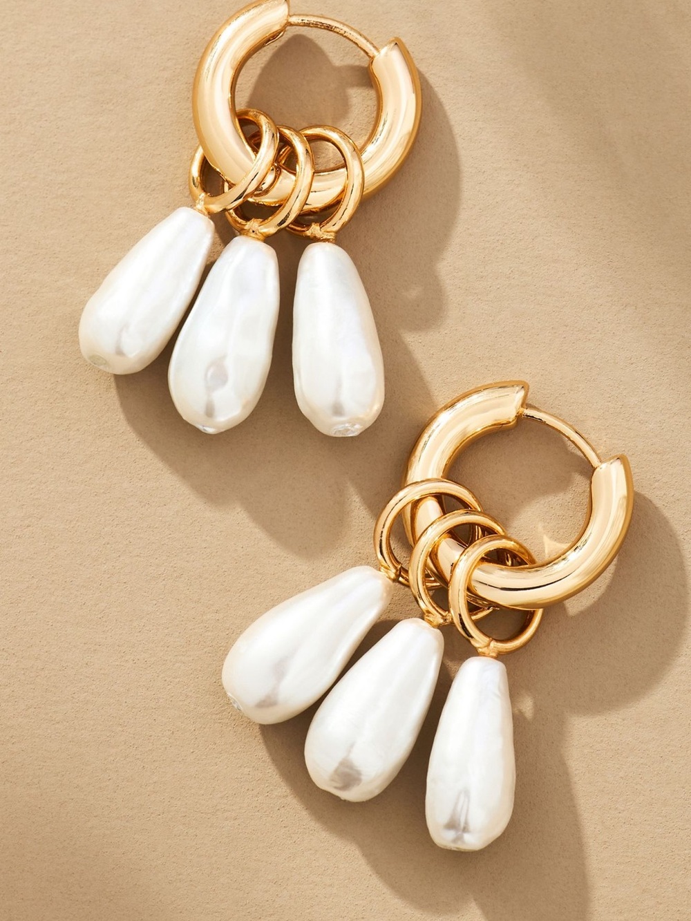 Anthropologie Gold Hoop Earrings with White Teardrop Pearls